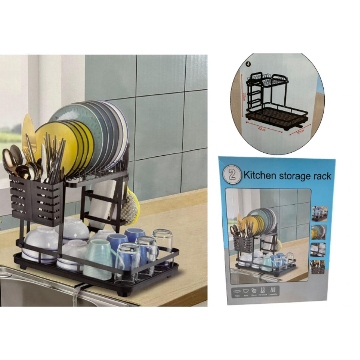 GENERICO - Organizador De Platos De Cocina 2 Niveles Inoxidable