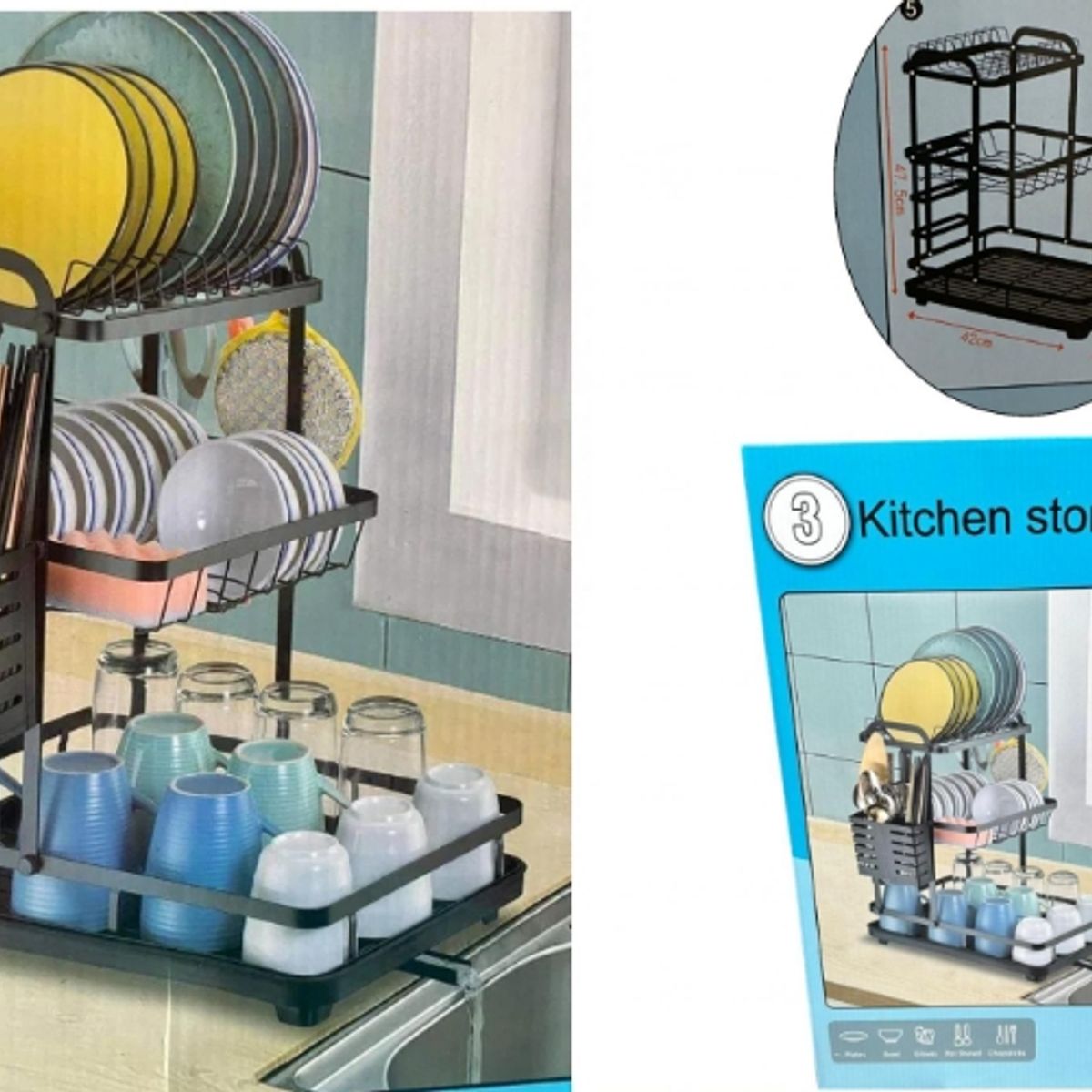 GENERICO - Organizador De Platos De Cocina 3 Niveles Inoxidable