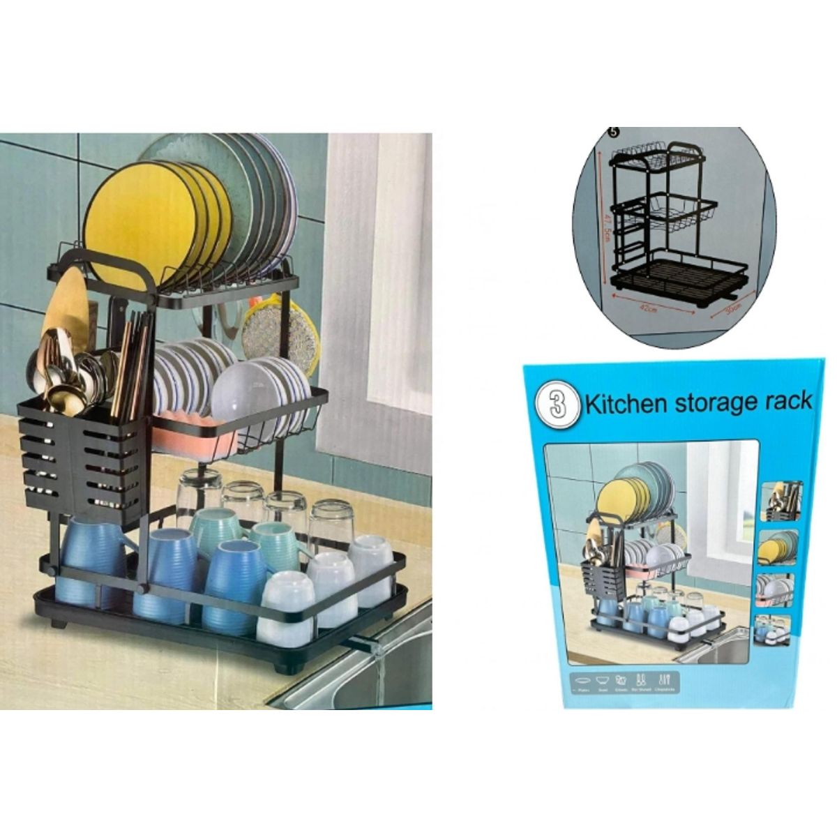 GENERICO - Organizador De Platos De Cocina 3 Niveles Inoxidable