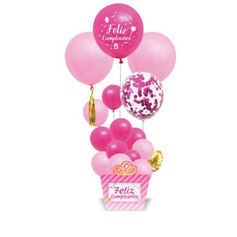 GENERICO - Globos 17 Unidades Latex Diseño Feliz Cumpleaños Color Rosa