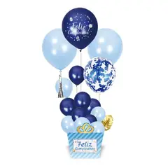 GENERICO - Globos 17 Unidades Latex Diseño Feliz Cumpleaños Color Azul