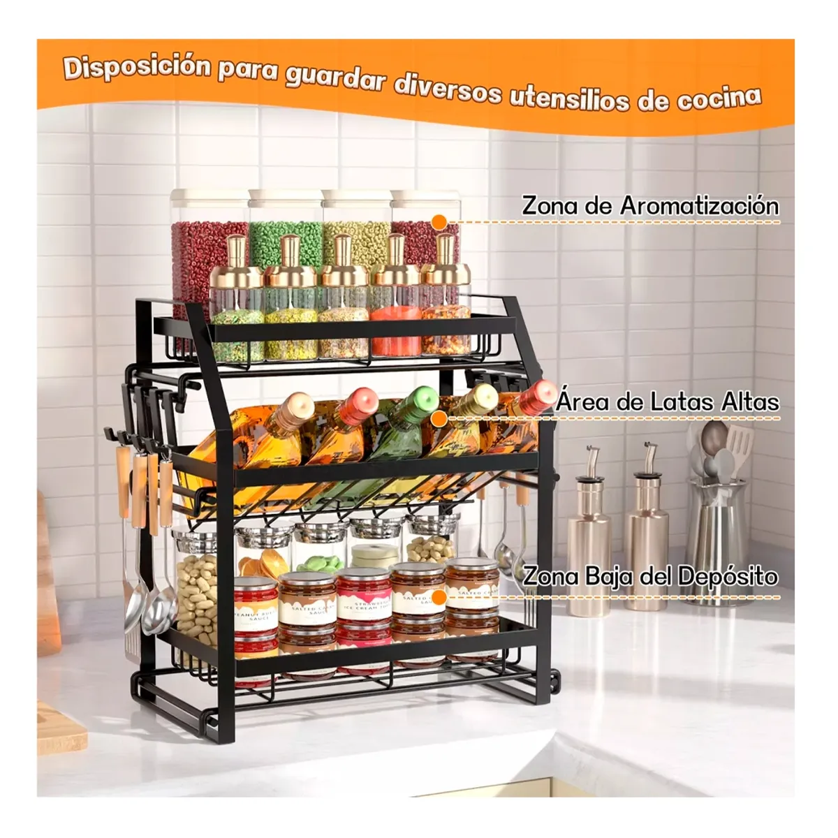 IRM - Organizador Especieros Diseño Basculante 3 Niveles De Cocina