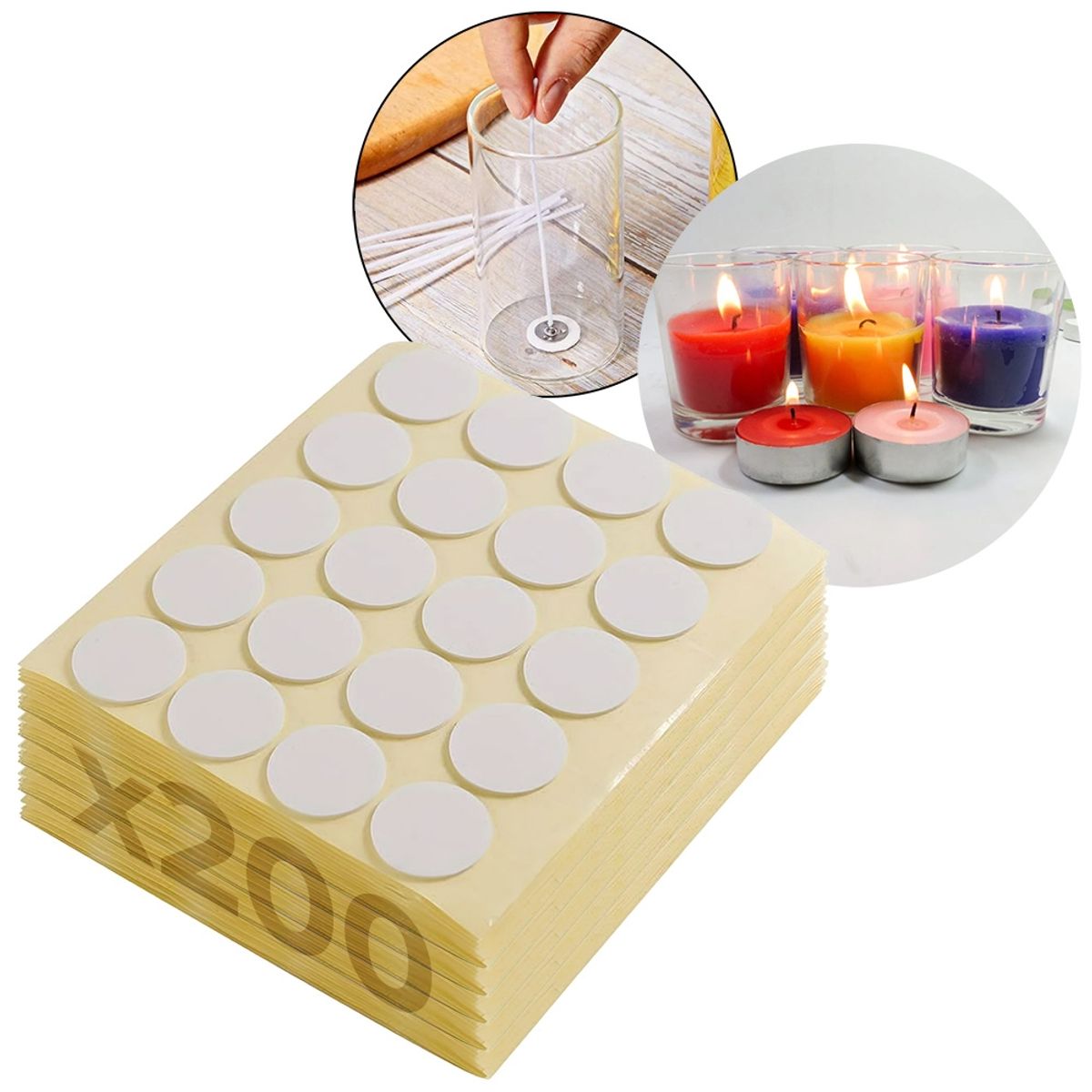 GENERICO - Pack 200 Pegatinas Adhesivas Doble Cara Para Mecha De Vela
