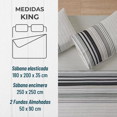 Imagen 2 del producto Juego Sabanas Estampadas +Funda Almohada - Gris - King
