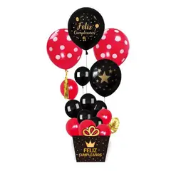 GENERICO - Globos 17 Unidades Latex Diseño Feliz Cumpleaños Color Negro Rojo
