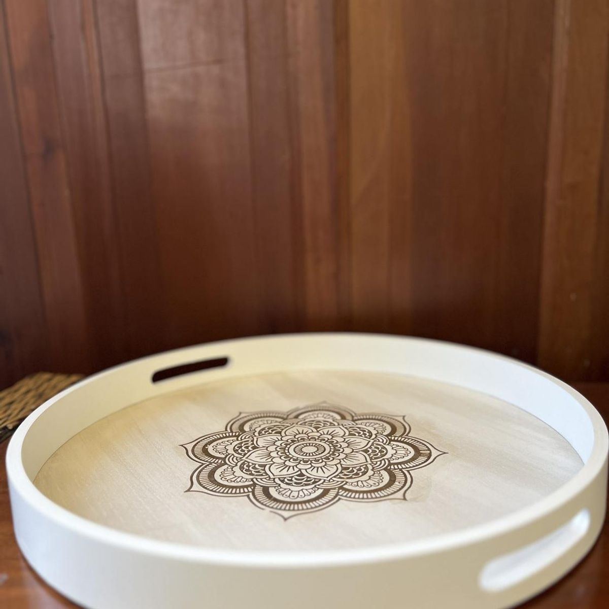 GENERICO - Set de Bandejas Blancas Circulares con Mandala Café