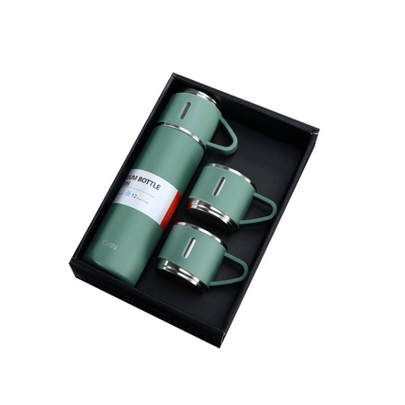GENERICO - Set Termo Termico 500ml Termo + 2 Tazas Acero Onxidable - Verde