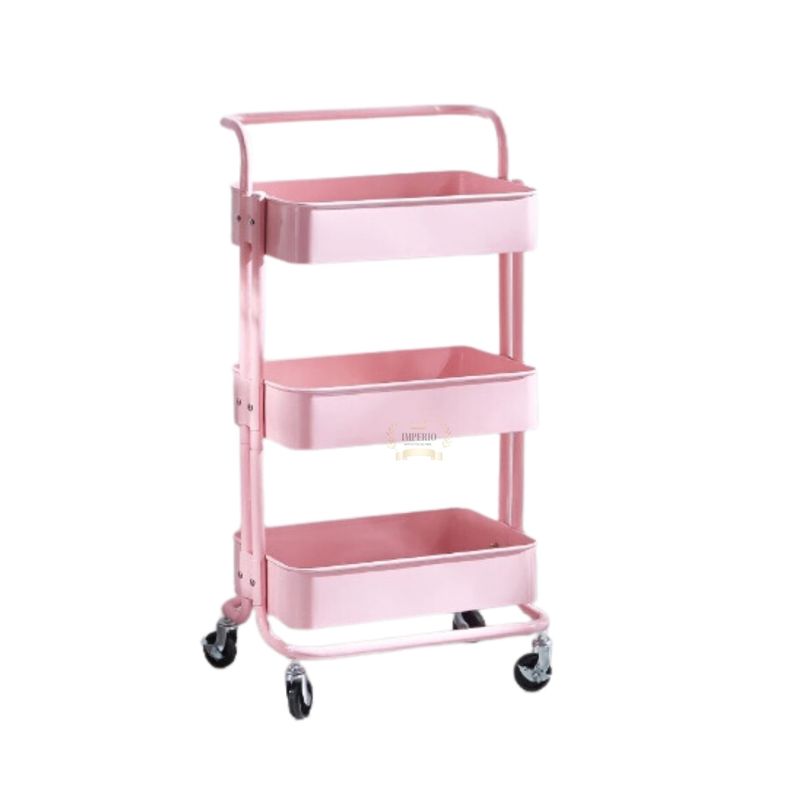 GENERICO - Carro Organizador de 3 Niveles con Ruedas Color Rosado