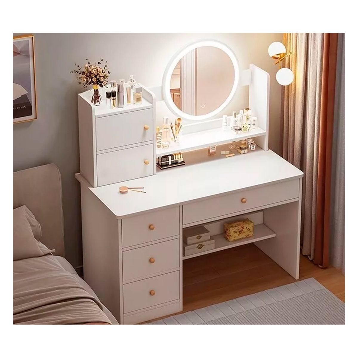 IDEEHOUSE - Tocador 6 cajones, espejo y luz led