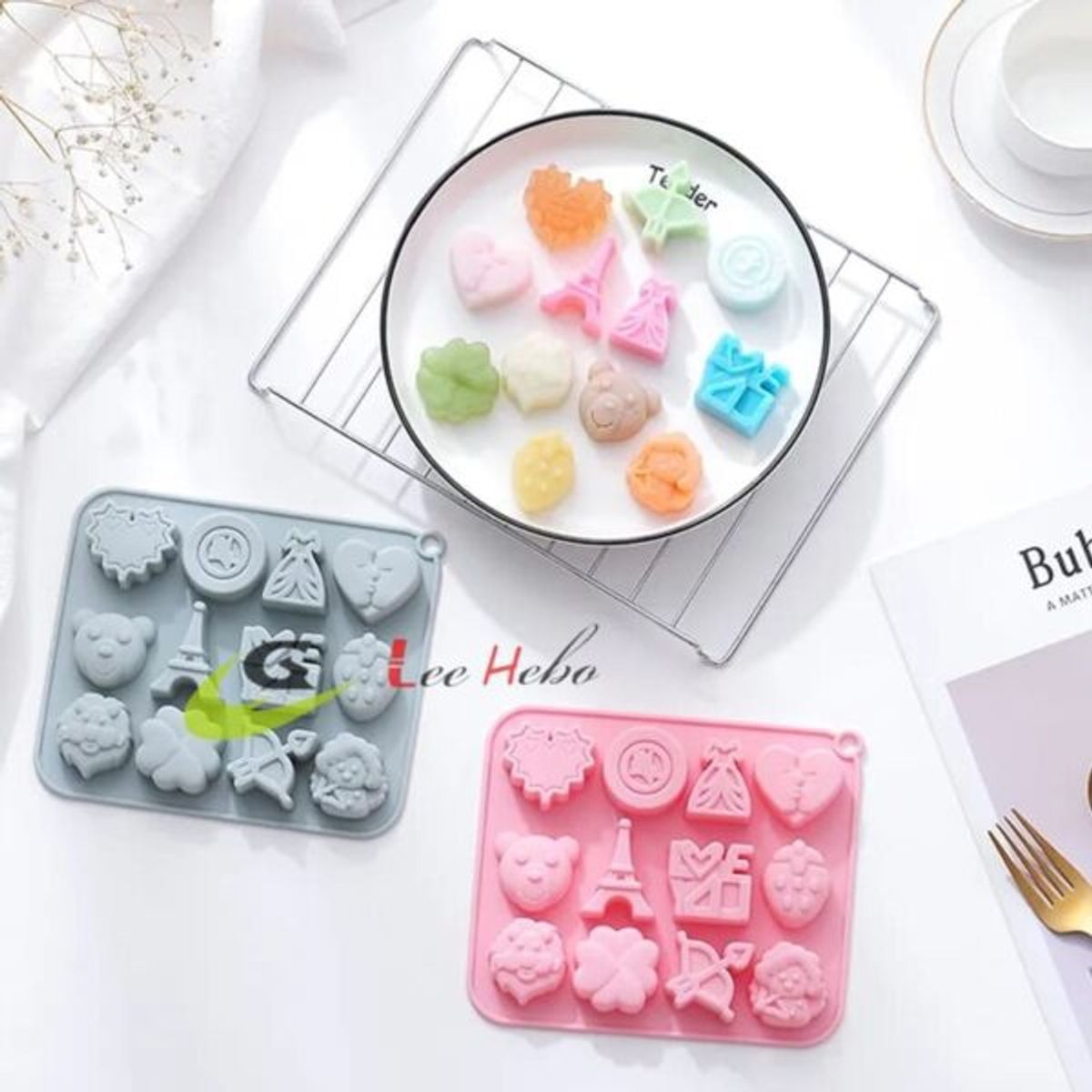 GENERICO - Molde SIilicona Para Chocolate Forma Oso-Corazones-Torre.