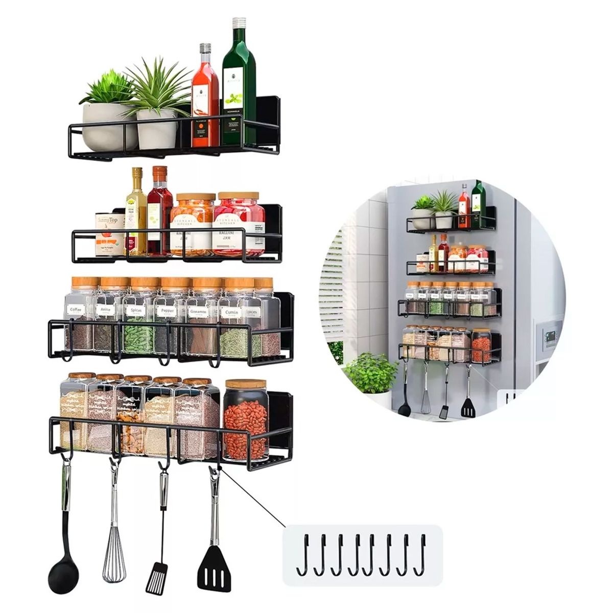 IRM - Especieros Para Cocina Magnético Estante De Especias 4 piezas