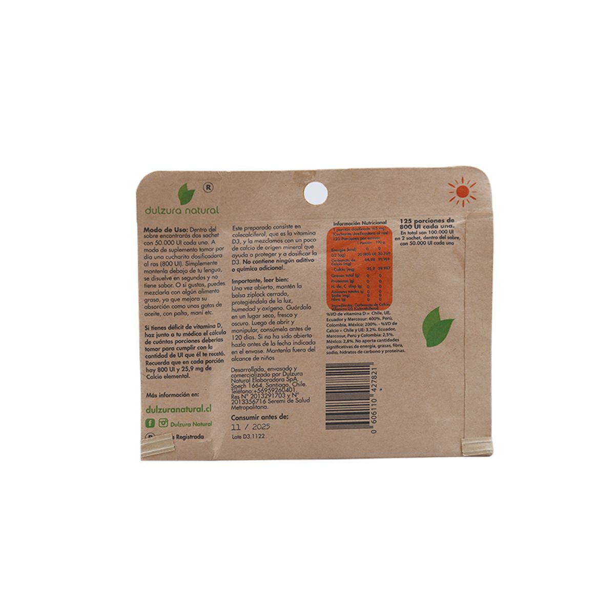 DULZURA NATURAL - Vitamina D3 5 gr -125 porciones