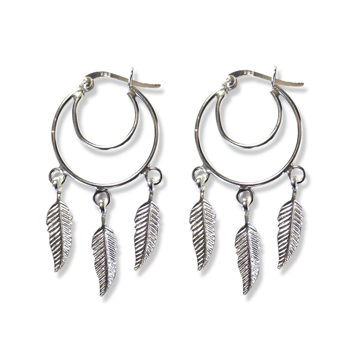 ANDREA COGGIOLA JOYAS - Aros Argolla Luna Plumas Plata Fina 925