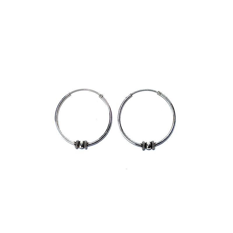 ANDREA COGGIOLA JOYAS - Aros Argolla 30mm Bola Envejecida Plata Fina 925