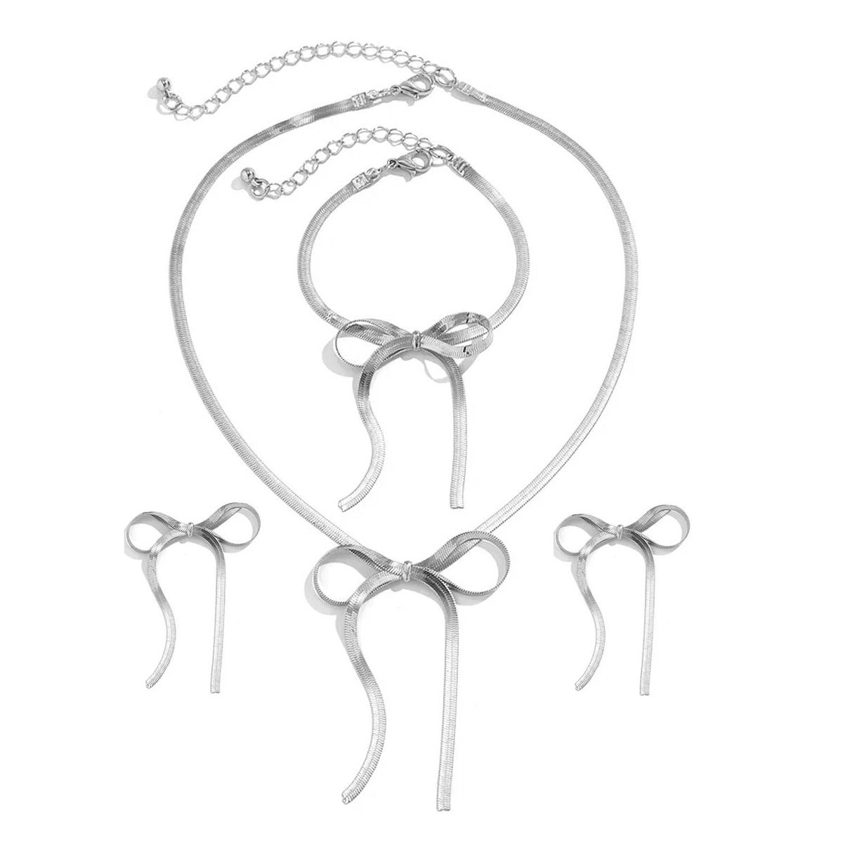 GENERICO - Set Completo Collar  Pulsera  Aros De Lazo Coquette Acero