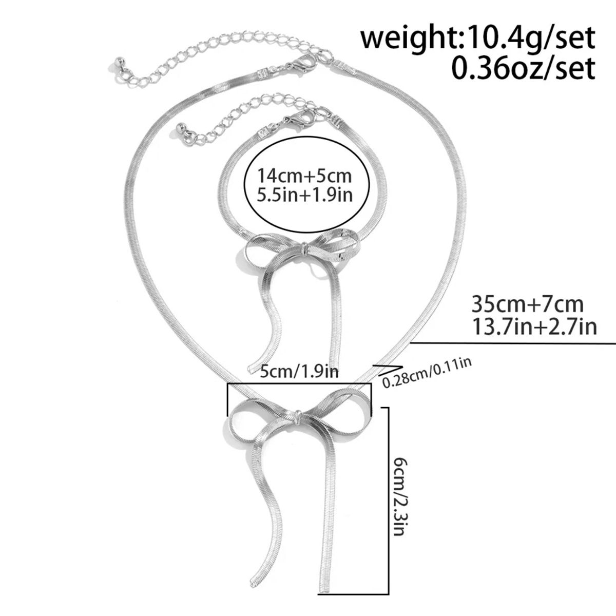 GENERICO - Set Completo Collar  Pulsera  Aros De Lazo Coquette Acero