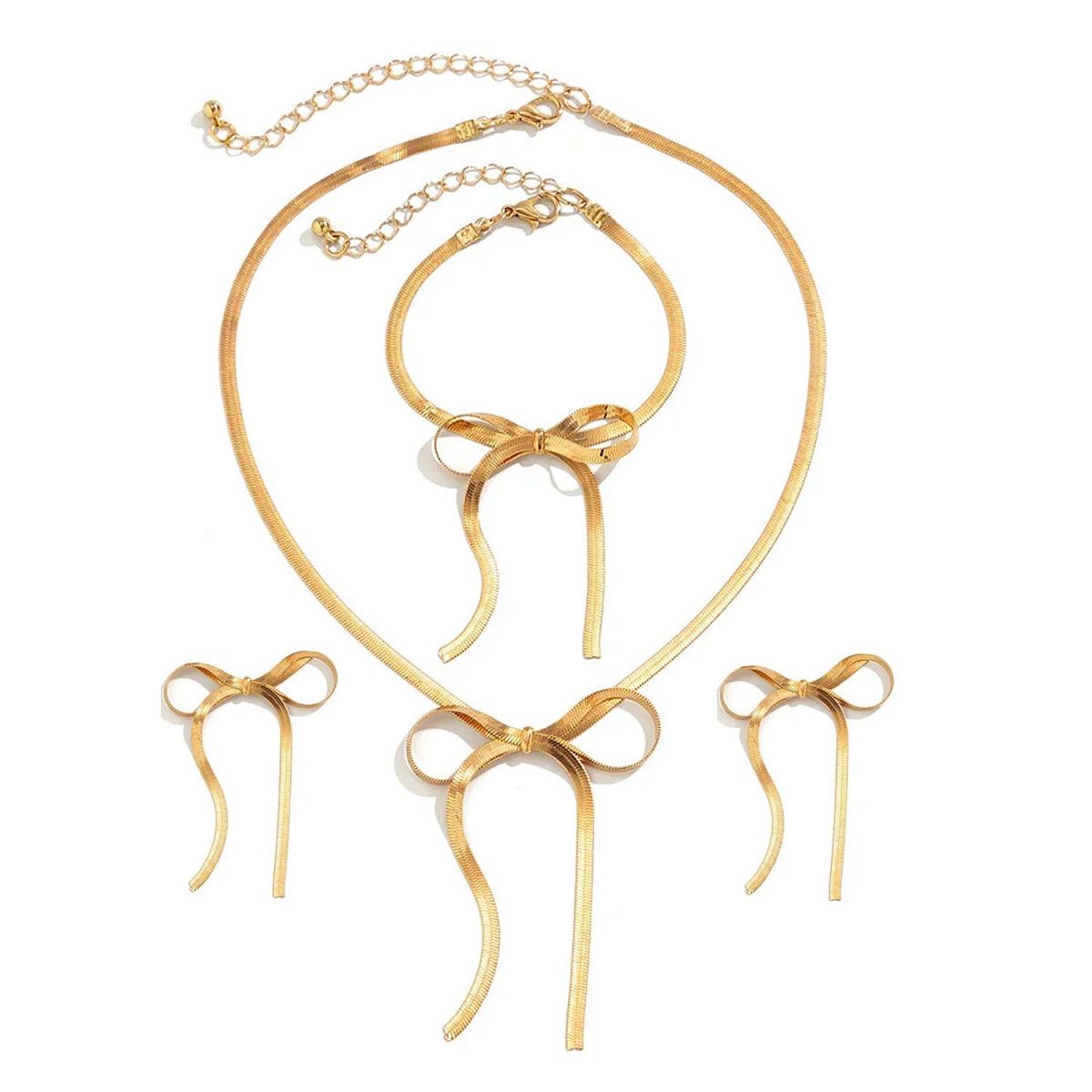 GENERICO - Set Completo Collar  Pulsera  Aros De Lazo Coquette Acero