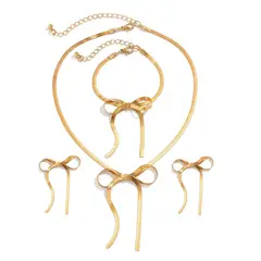 GENERICO - Set Completo Collar Pulsera Aros De Lazo Coquette Acero