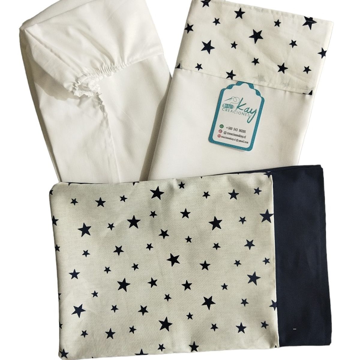 GENERICO - Juego de sabanas cuna colecho estrellas azul marino