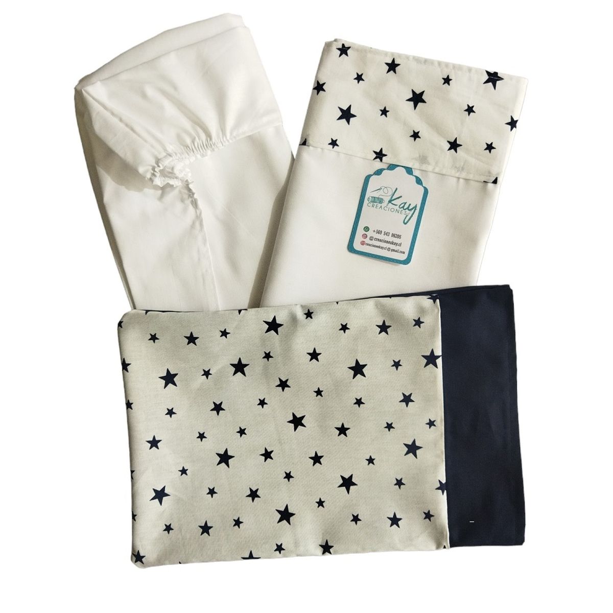 GENERICO - Juego de sabanas cuna colecho estrellas azul marino