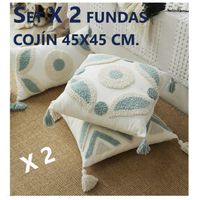 Set X 2 Fundas Cojín Boho Naturals Aqua 45x45 cm