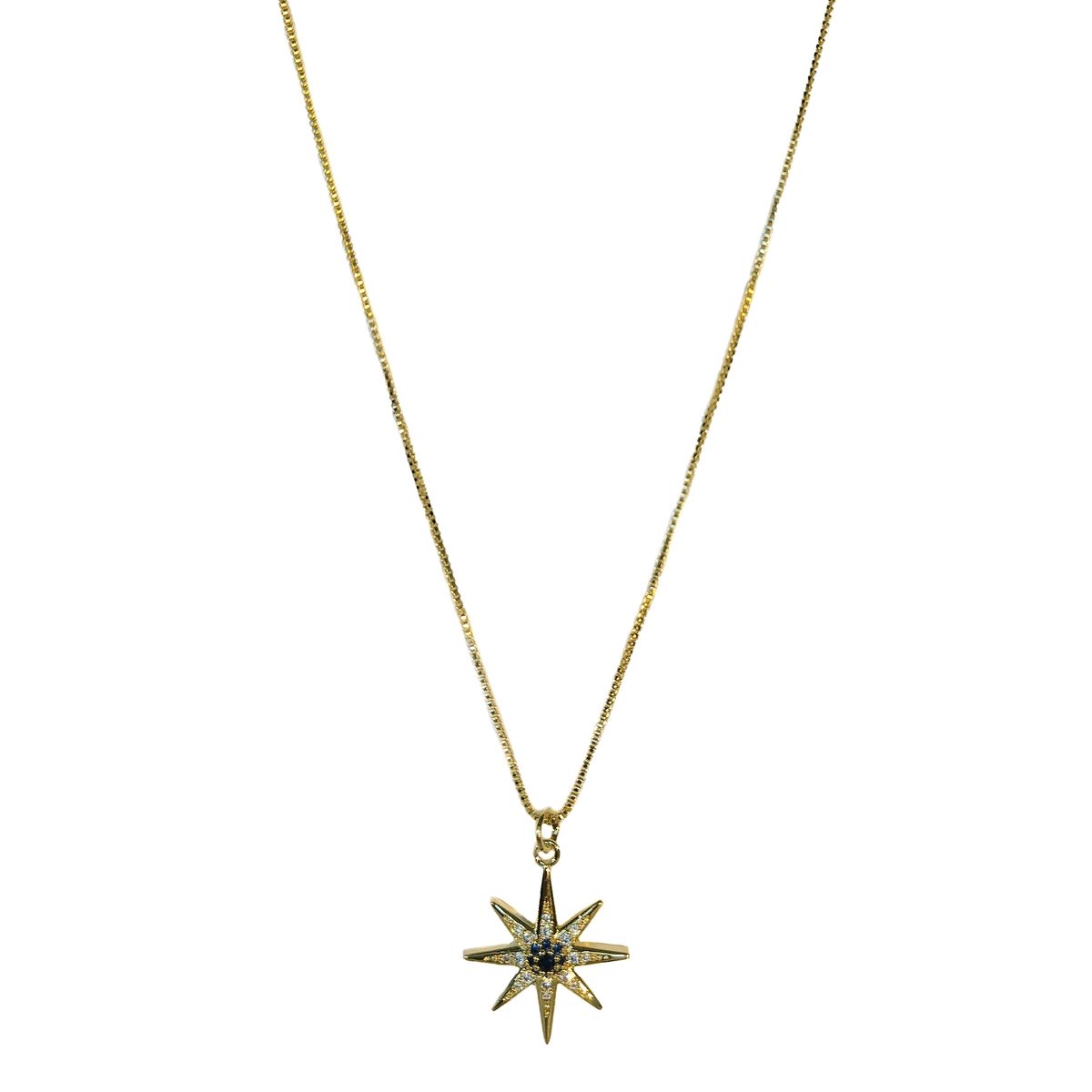 COGGIOLA - Collar Estrella Centro Azul Circón Enchapado Oro 18K