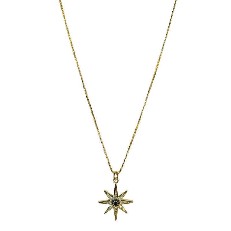 ANDREA COGGIOLA JOYAS - Collar Estrella Centro Azul Circón Enchapado Oro 18K
