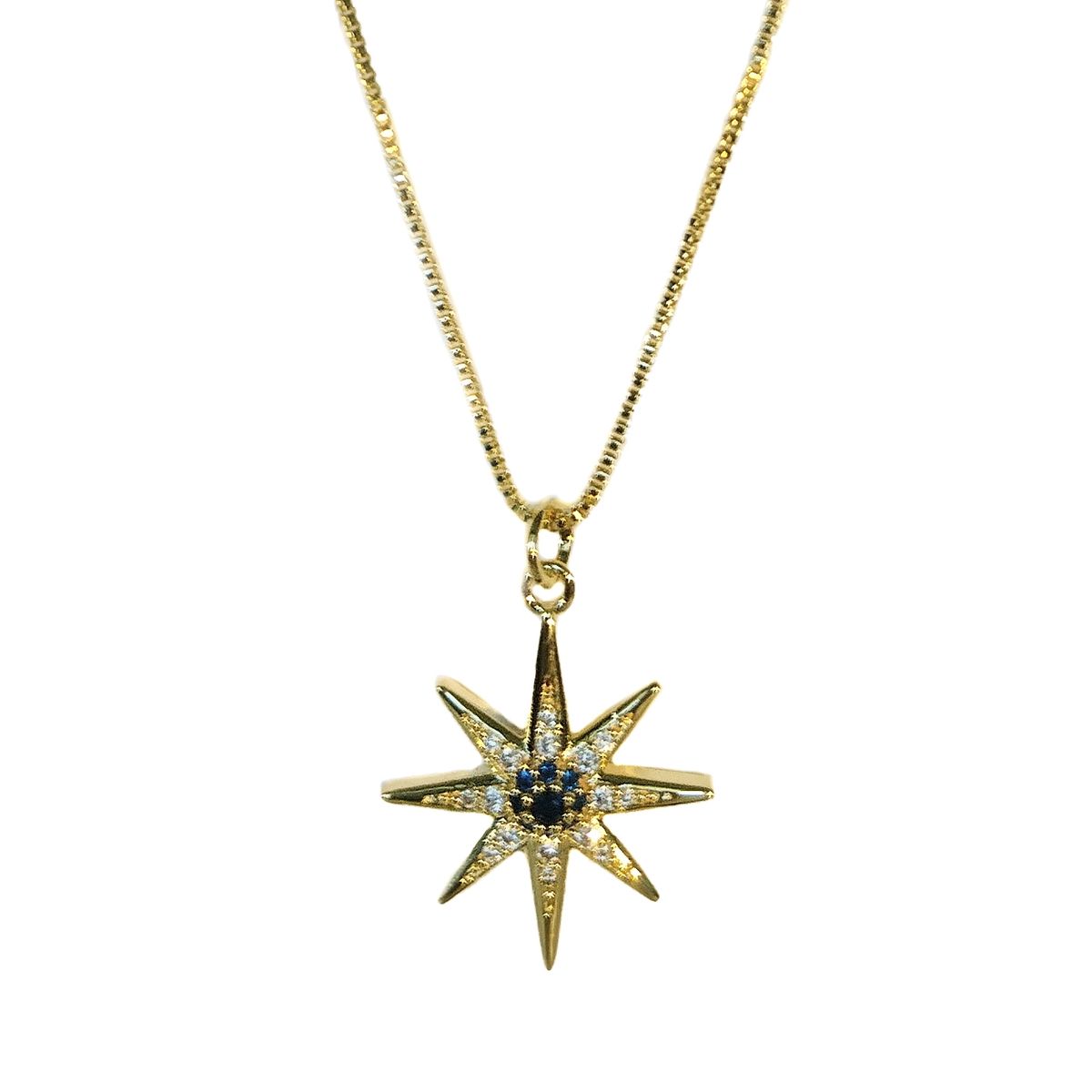 COGGIOLA - Collar Estrella Centro Azul Circón Enchapado Oro 18K