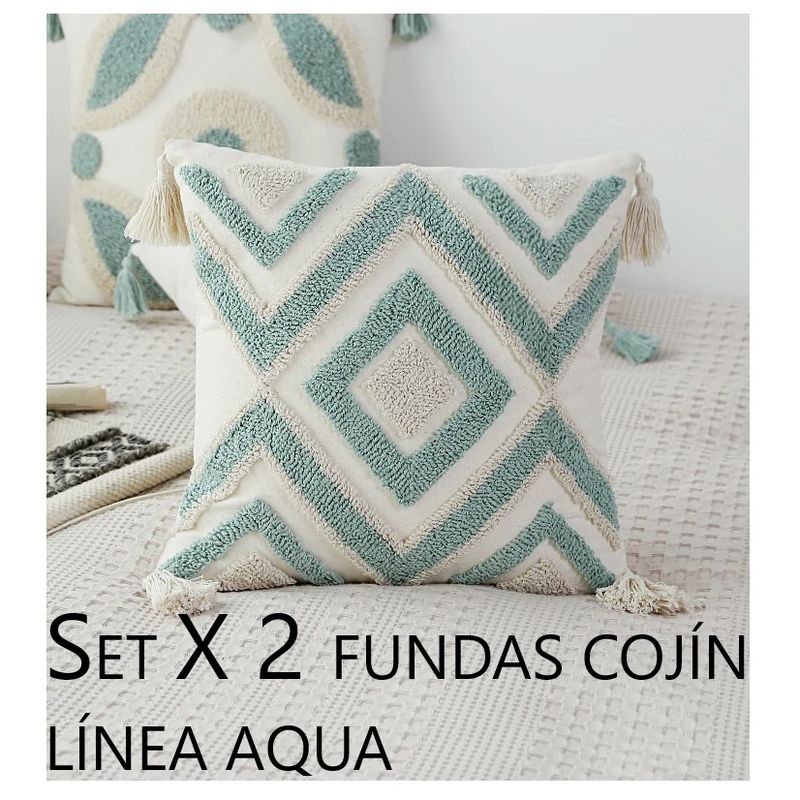 COMPRAPO - Set X 2 Fundas Cojín Boho Rombos Aqua 45x45 cm
