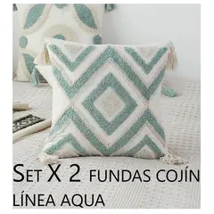 COMPRAPO - Set X 2 Fundas Cojín Boho Rombos Aqua 45x45 cm