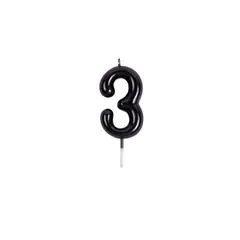 GENERICO - Vela De Numero 3 Negra 8 Cm