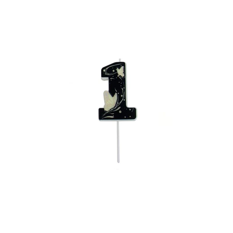 GENERICO - Vela De Numero 1 Mariposa Negro 11cm