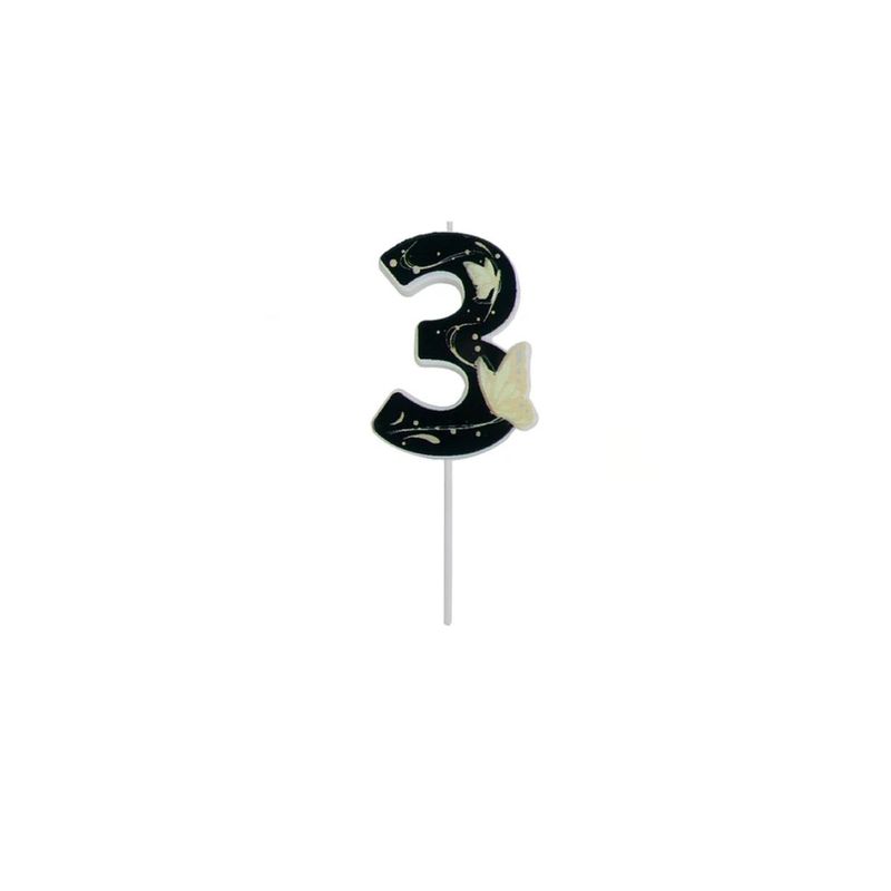GENERICO - Vela De Numero 3 Mariposa Negro 11cm