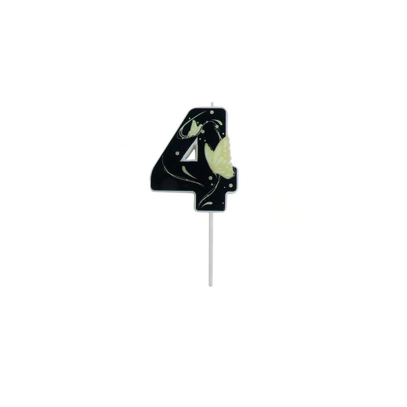 GENERICO - Vela De Numero 4 Mariposa Negro 11cm