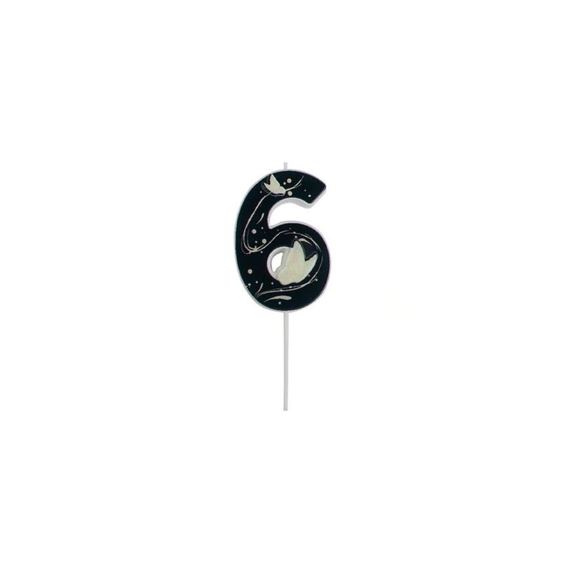 GENERICO - Vela De Numero 6 Mariposa Negro 11cm