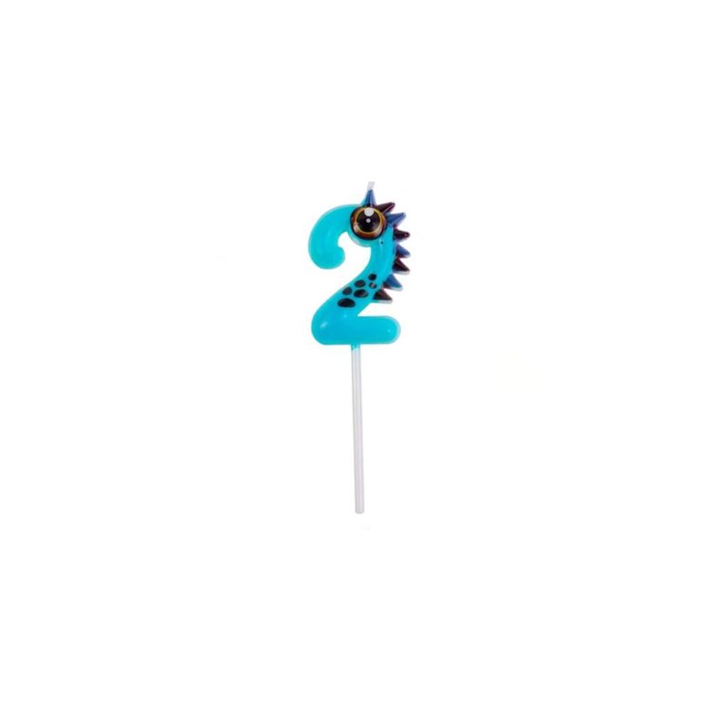 GENERICO - Vela De Numero 2 Dinosaurio Celeste 11cm