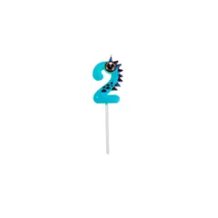 GENERICO - Vela De Numero 2 Dinosaurio Celeste 11cm