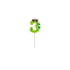 GENERICO - Vela De Numero 3 Dinosaurio Verde 11cm