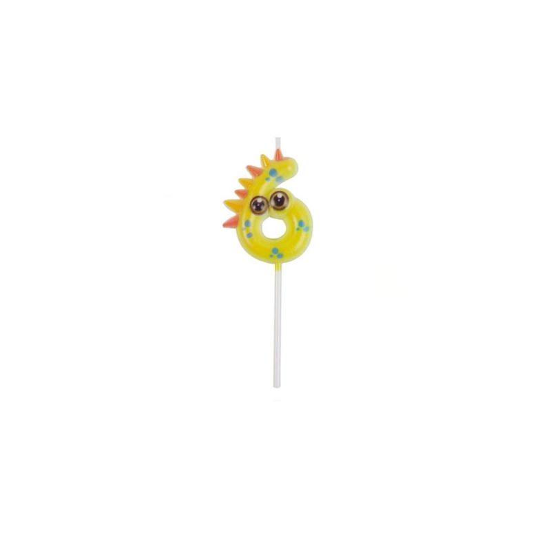 GENERICO - Vela De Numero 6 Dinosaurio Amarillo 11cm
