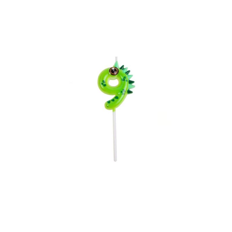 GENERICO - Vela De Numero 9 Dinosaurio Verde 11 Cm