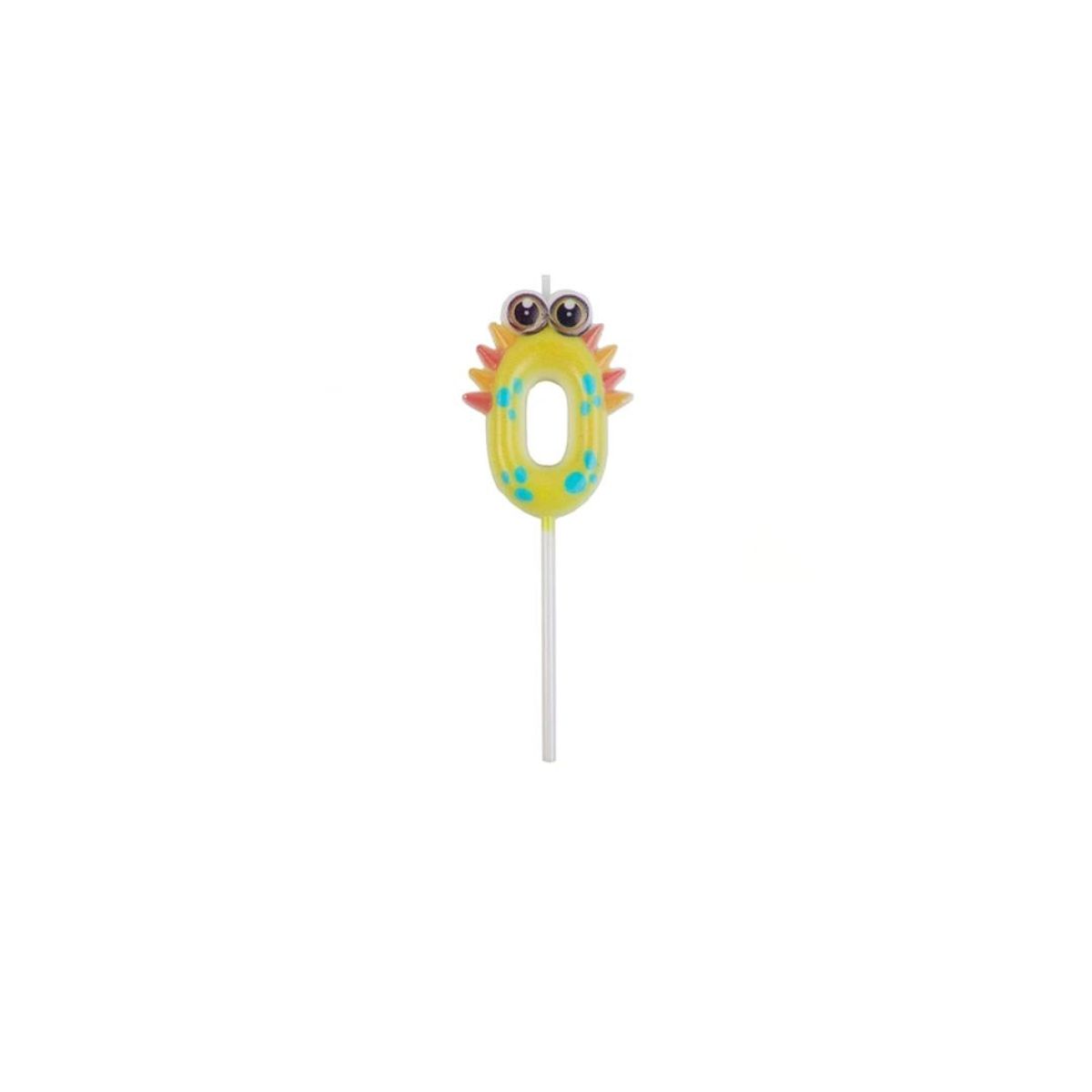 GENERICO - Vela De Numero 0 Dinosaurio Amarillo 11 Cm