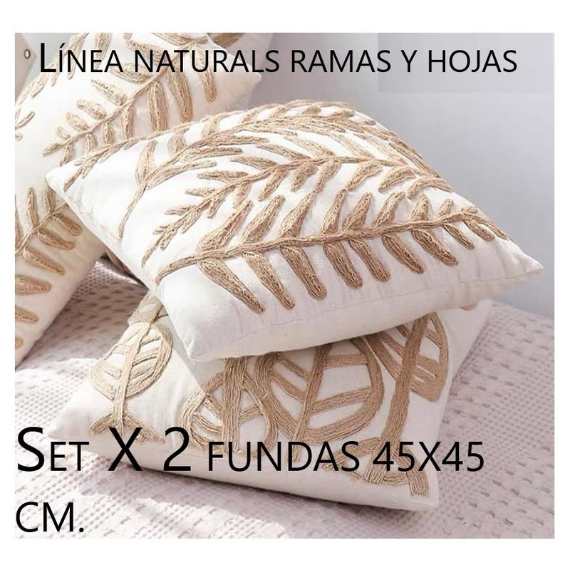 COMPRAPO - Set X 2 Fundas Cojín Línea Naturals Hojas y Ramas 45x45 cm