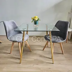 CORI CORI - Juego de Comedor Gold 80x80cm + 2 Sillas Tulip Velvet Gris