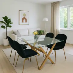 CORI CORI - Juego de Comedor Medlock Vidrio 140x90 + 4 Sillas Beetle Negro