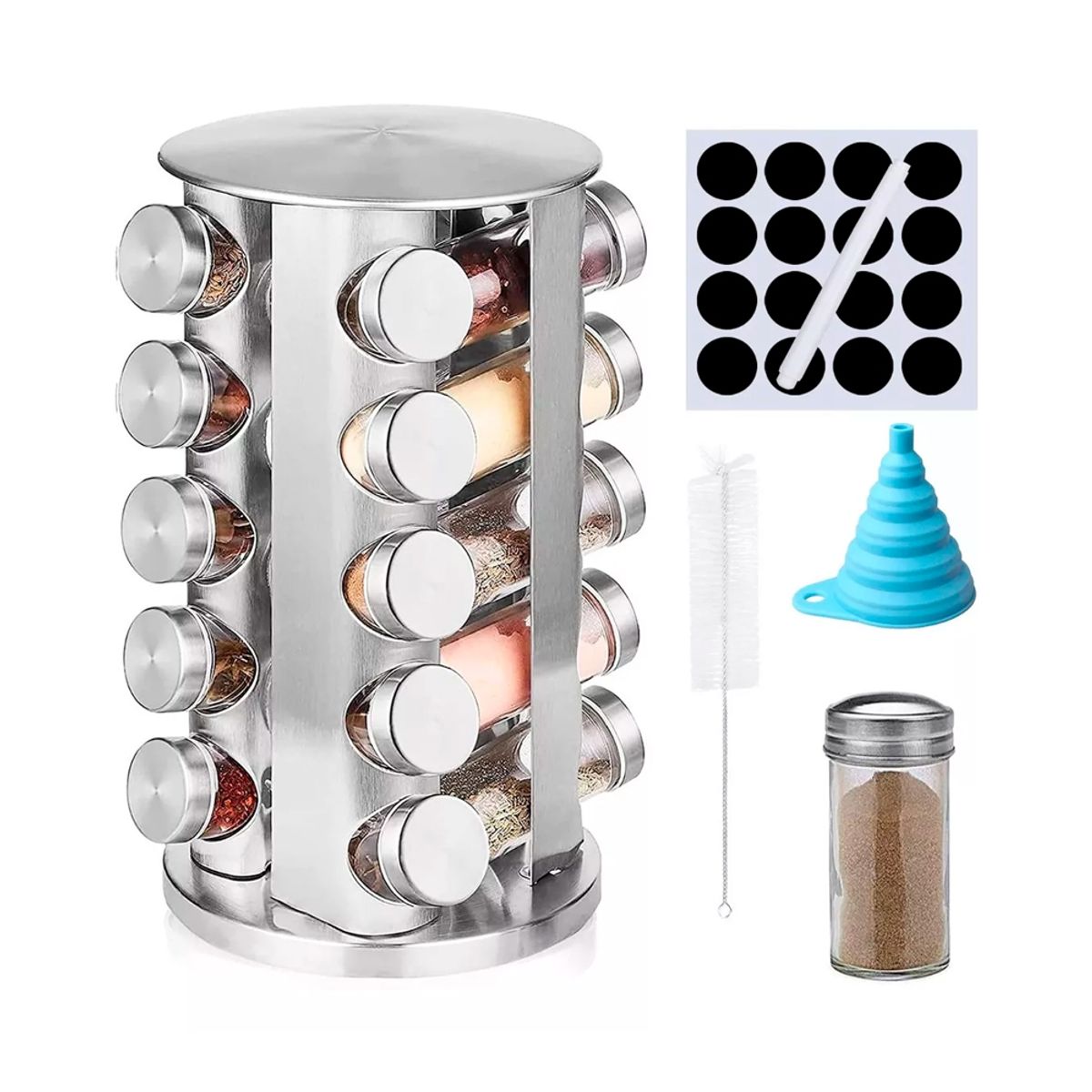GENERICO - Especiero Giratorio De Acero Inoxidable 20 Frascos Especias redondo
