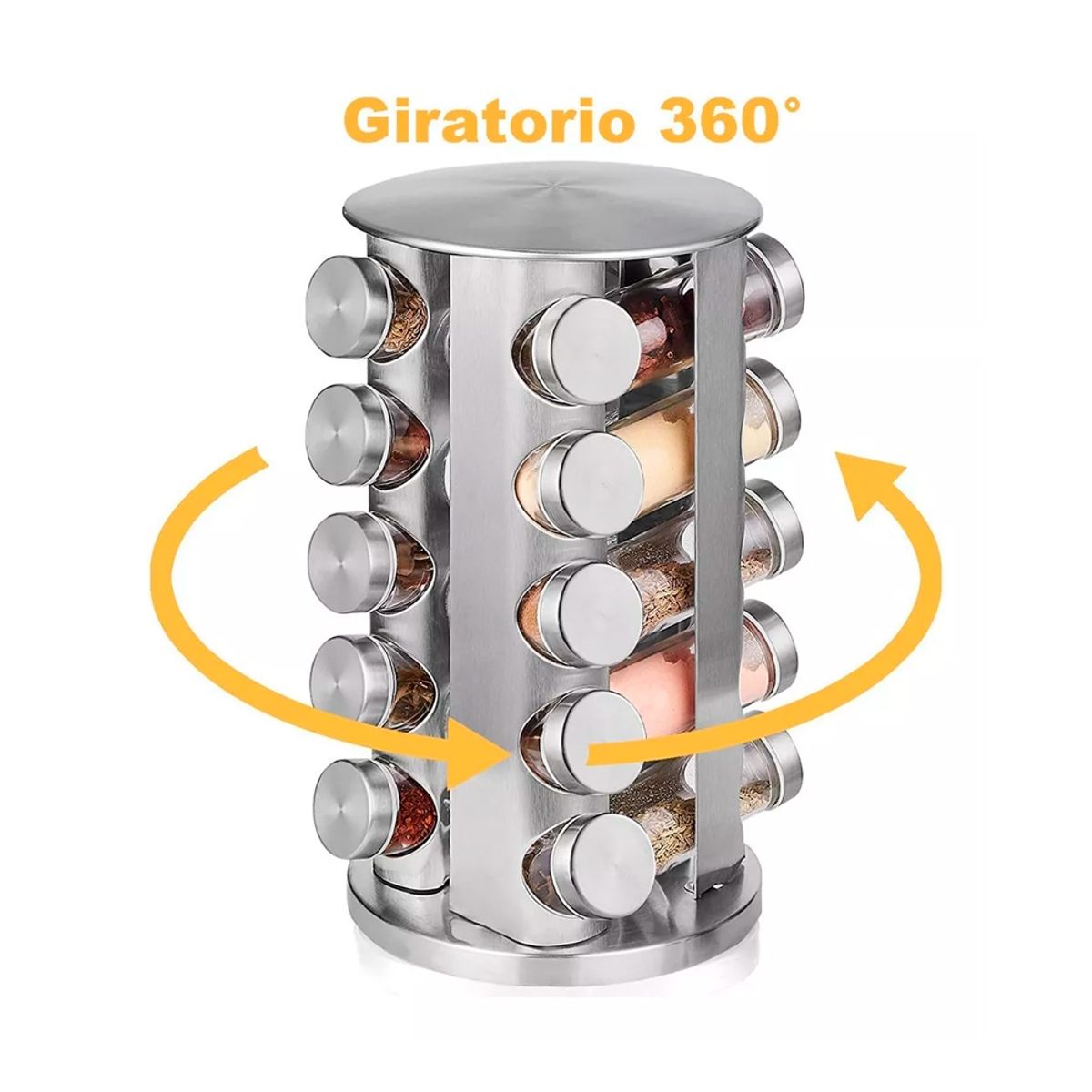 GENERICO - Especiero Giratorio De Acero Inoxidable 20 Frascos Especias redondo