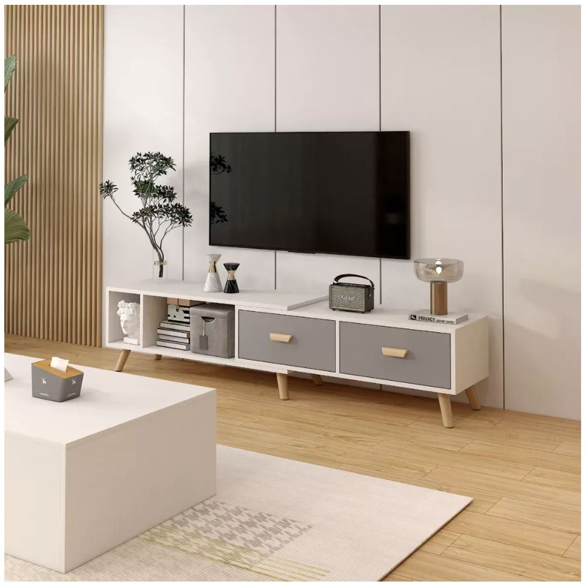 HOMER DESIGN - Rack Tv Ancho Extendible 120-198cm 2 Tiras Homer