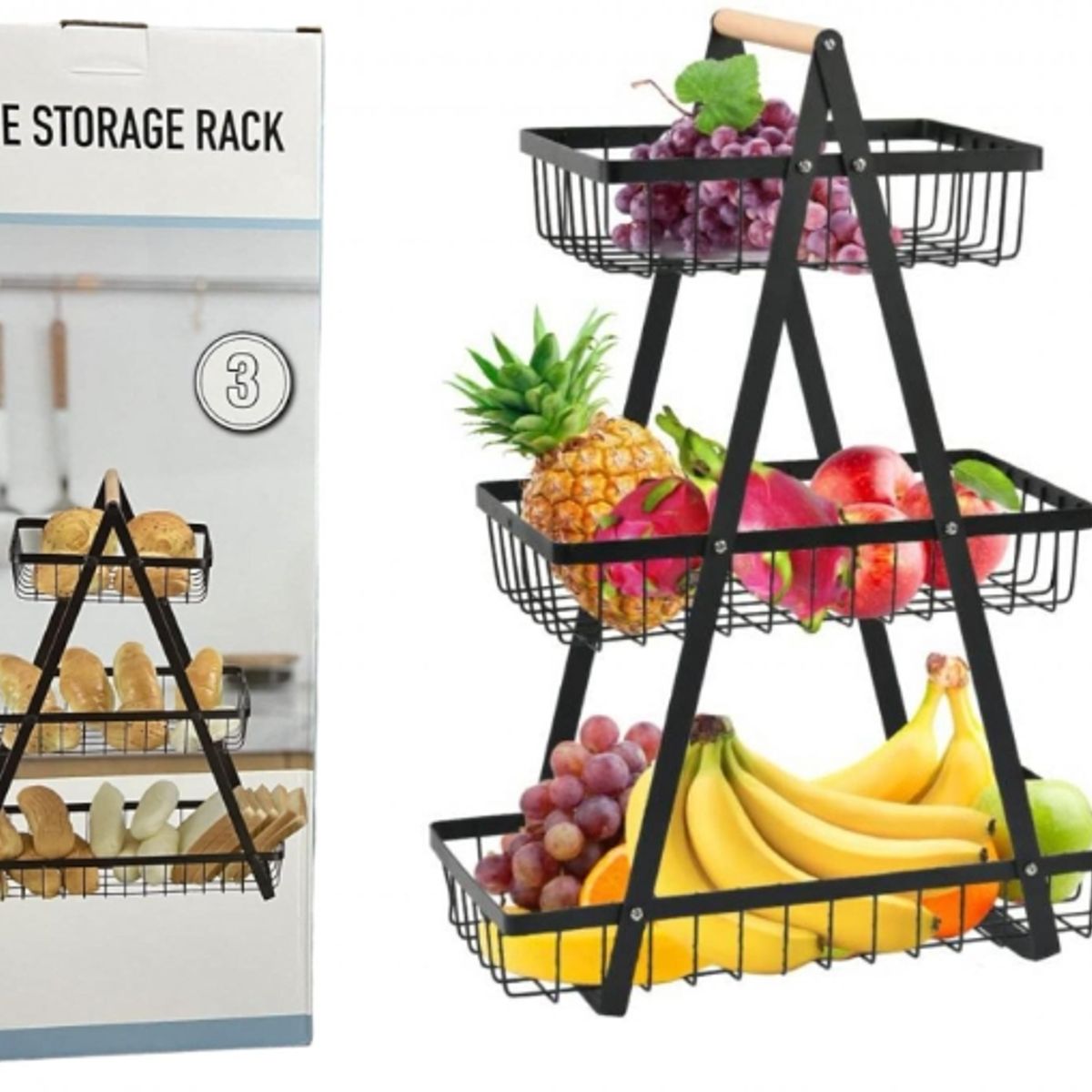 GENERICO - Cesta Para Frutas Vegetales De 3 Niveles Organizador Multiusos