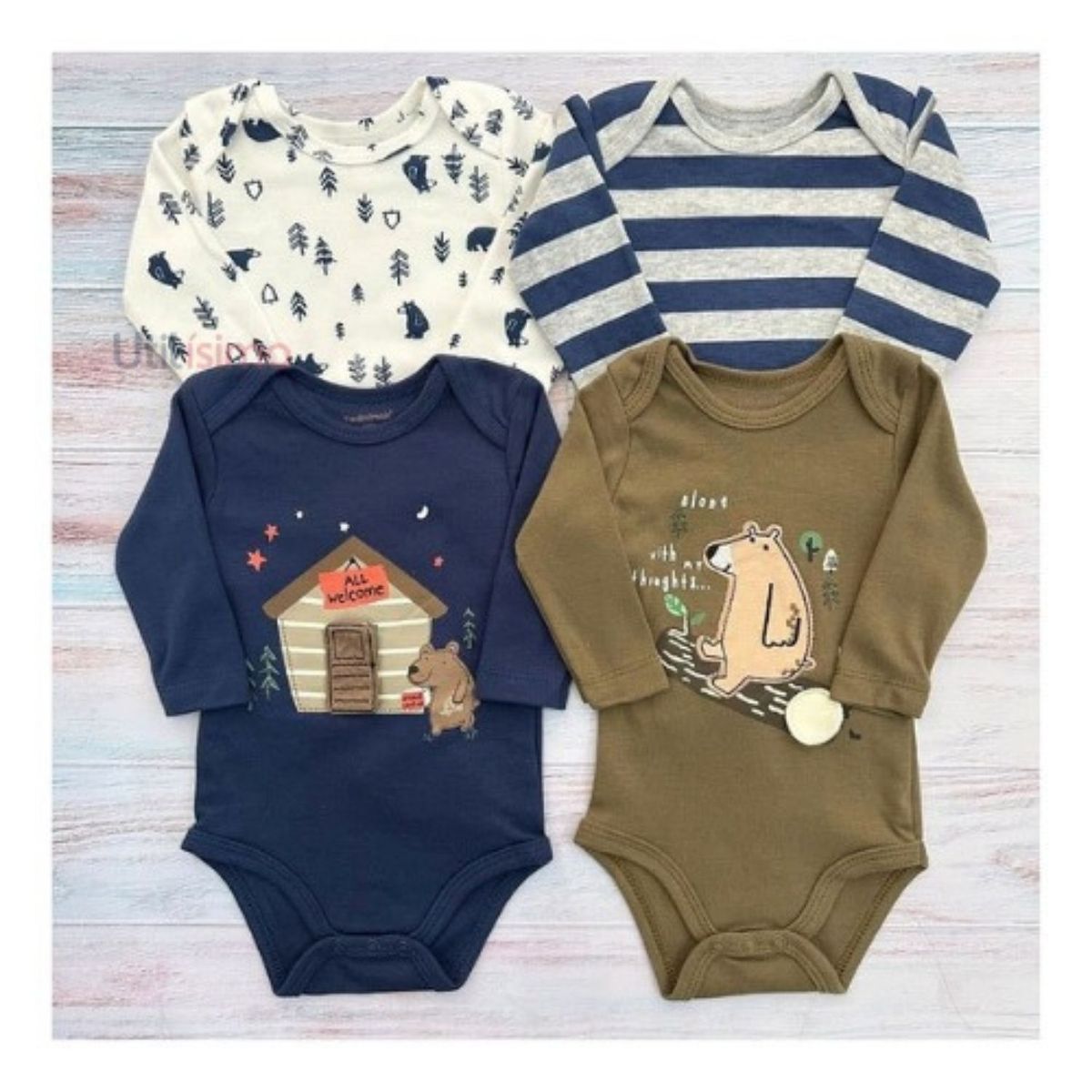 TEDMIMAK - Pack 4 Bodys Tedmimak Niño Manga Larga Osos 100% Algodón