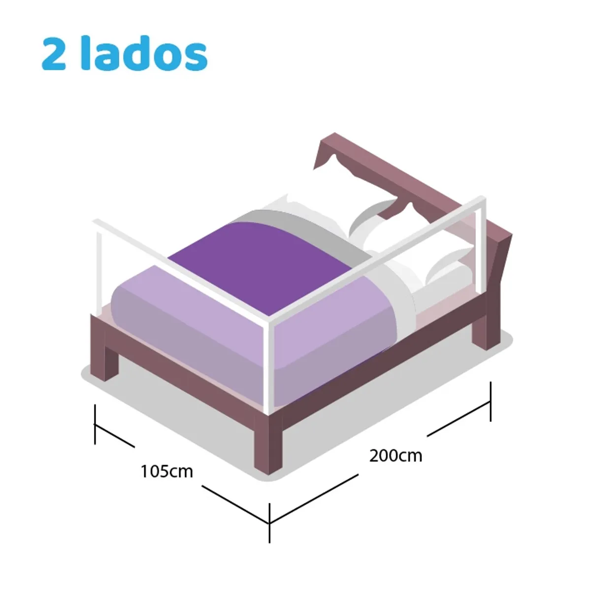 BEBE SURE - Set 2 barandas para cama 1.5 plaza 105x200 cms colchon alto
